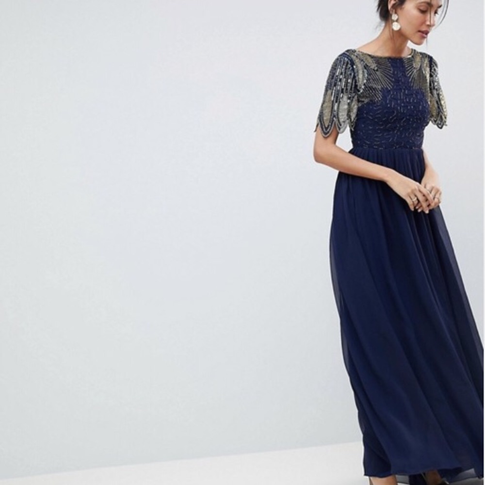 Classic ASOS sequence evening gown with a train